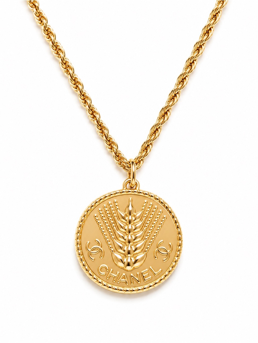 CHANEL Gold Coin Medallion Rope Chain Necklace